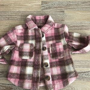 Old Navy Pink and Brown Plaid Kids Jacket